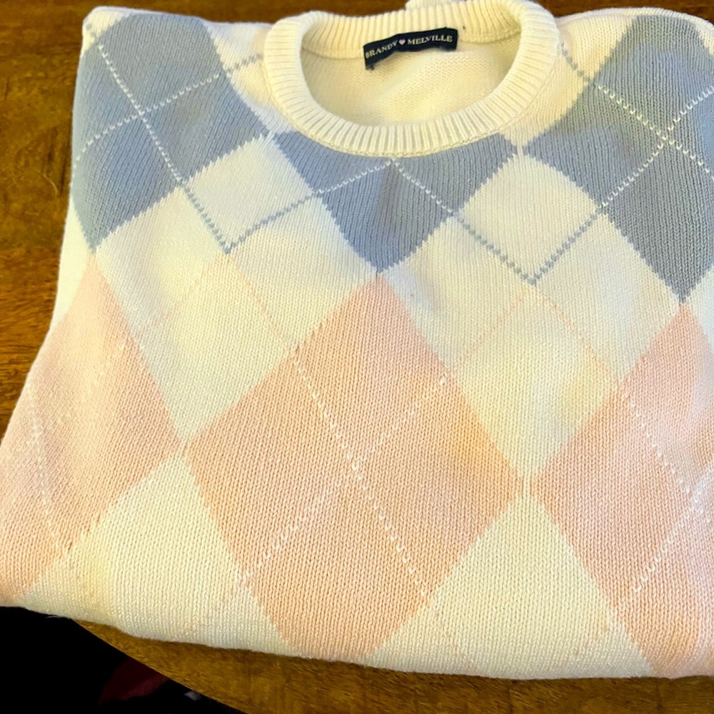 Brandy Melville Cream and Gray Sweater